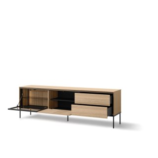 Szafka RTV z witryną i LED VISSO VI-08 197 cm - dąb linearny