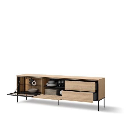 Szafka RTV z witryną i LED VISSO VI-08 197 cm - dąb linearny