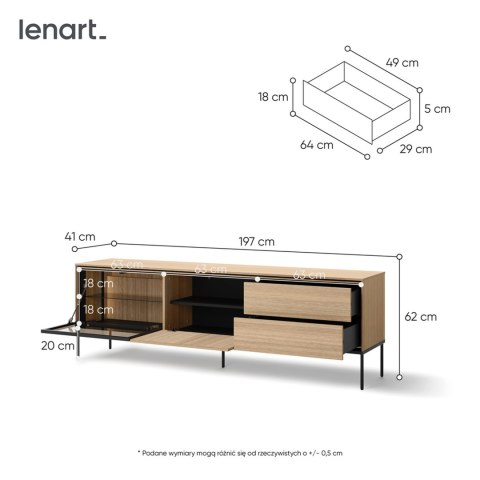 Szafka RTV z witryną i LED VISSO VI-08 197 cm - dąb linearny