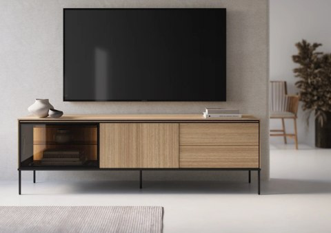 Szafka RTV z witryną i LED VISSO VI-08 197 cm - dąb linearny