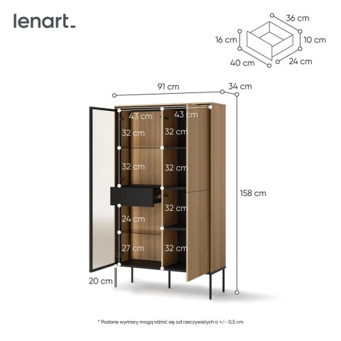 Witryna podświetlana VISSO VI-01 91 cm - dąb linearny