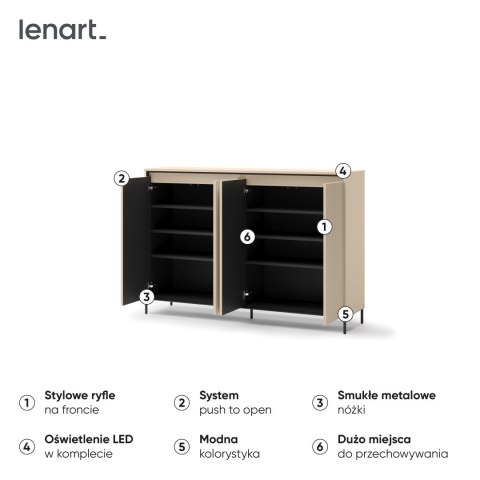 Komoda TREND TG-04 153 cm z LED - beż piaskowy/czarny