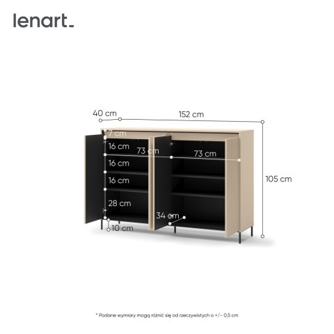 Komoda TREND TG-04 153 cm z LED - beż piaskowy/czarny