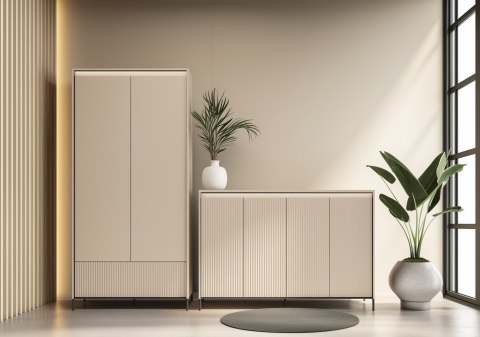 Komoda TREND TG-04 153 cm z LED - beż piaskowy/czarny