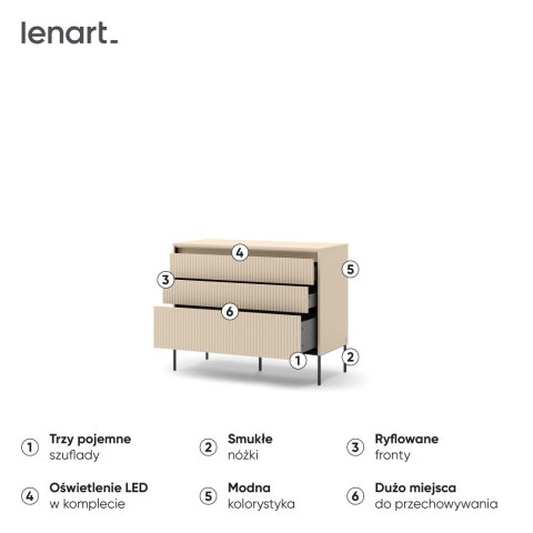 Komoda TREND TS-05 104 cm z LED - beż piaskowy/czarny