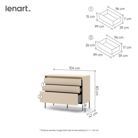 Komoda TREND TS-05 104 cm z LED - beż piaskowy/czarny