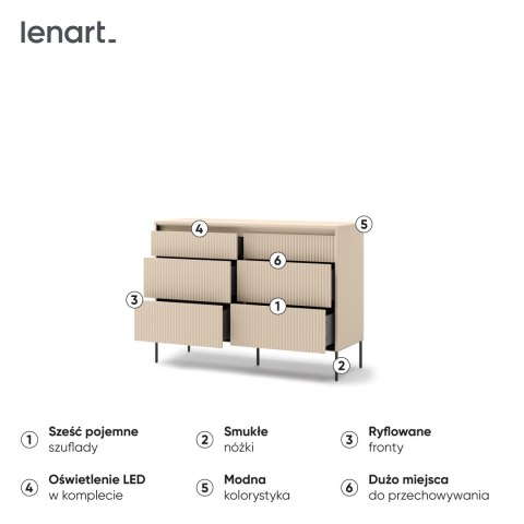 Komoda TREND TS-06 130 cm z LED - beż piaskowy/czarny