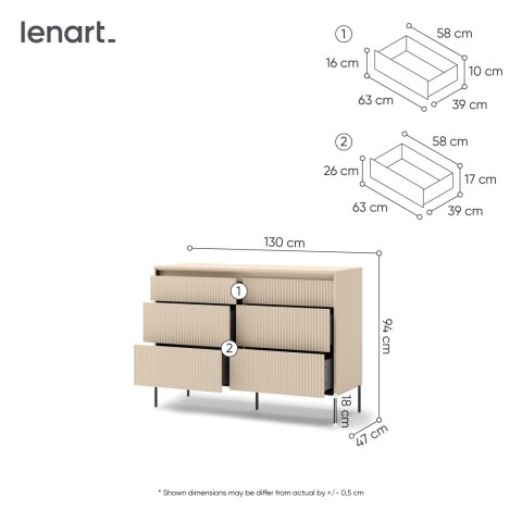 Komoda TREND TS-06 130 cm z LED - beż piaskowy/czarny
