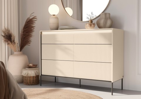 Komoda TREND TS-06 130 cm z LED - beż piaskowy/czarny