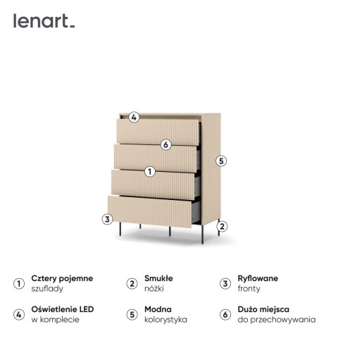 Komoda wysoka TREND TS-04 93 cm z LED - beż piaskowy/czarny