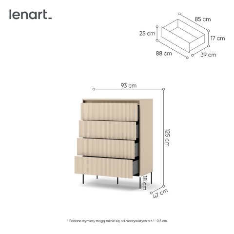 Komoda wysoka TREND TS-04 93 cm z LED - beż piaskowy/czarny