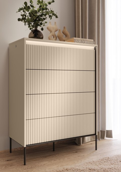 Komoda wysoka TREND TS-04 93 cm z LED - beż piaskowy/czarny