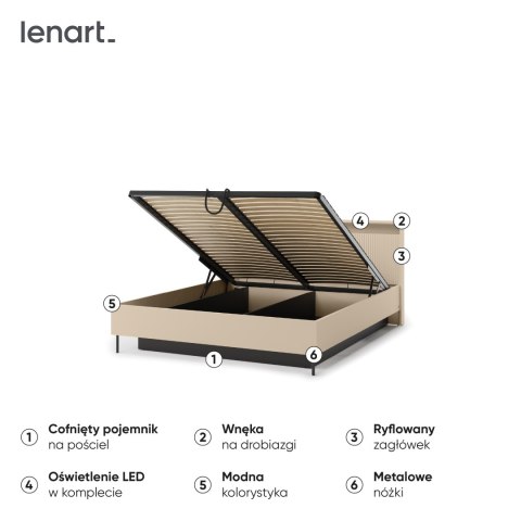 Łóżko TREND TS-03 140x200 cm z LED - beż piaskowy/czarny