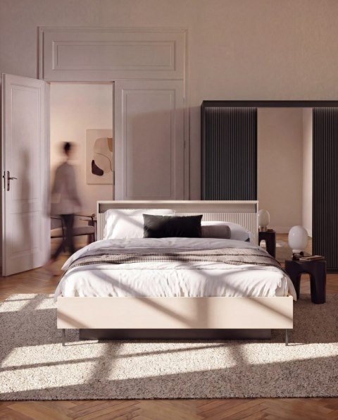 Łóżko TREND TS-03 140x200 cm z LED - beż piaskowy/czarny