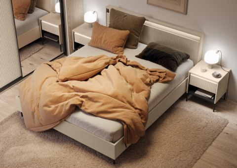 Łóżko TREND TS-03 160x200 cm z LED - beż piaskowy/czarny