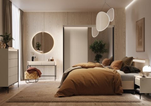 Łóżko TREND TS-03 160x200 cm z LED - beż piaskowy/czarny