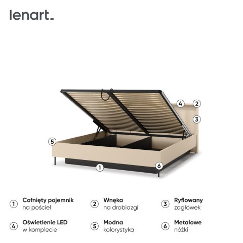 Łóżko TREND TS-03 180x200 cm z LED - beż piaskowy/czarny