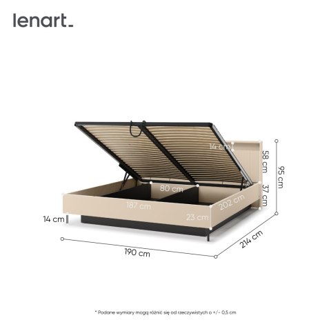 Łóżko TREND TS-03 180x200 cm z LED - beż piaskowy/czarny