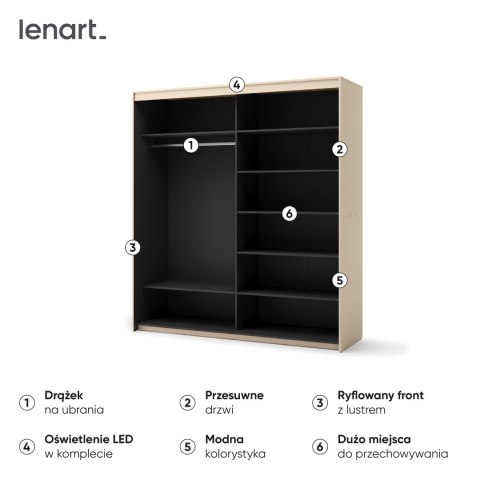 Szafa przesuwna TREND TS-01 200 cm z LED - beż piaskowy/czarny