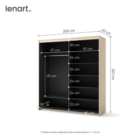 Szafa przesuwna TREND TS-01 200 cm z LED - beż piaskowy/czarny