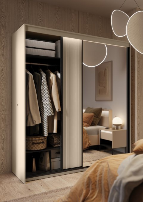 Szafa przesuwna TREND TS-01 200 cm z LED - beż piaskowy/czarny