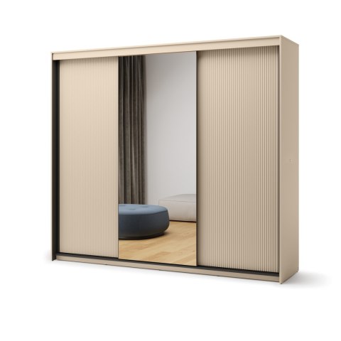 Szafa przesuwna TREND TS-02 250 cm z LED - beż piaskowy/czarny