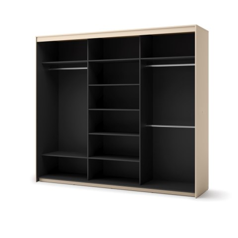Szafa przesuwna TREND TS-02 250 cm z LED - beż piaskowy/czarny