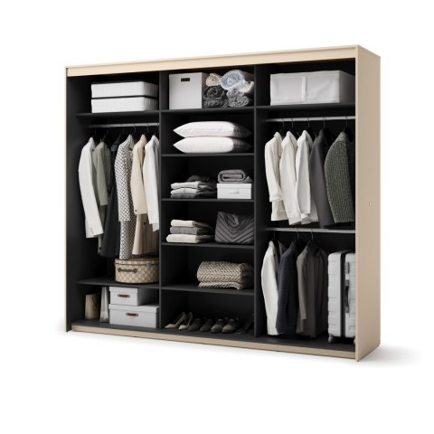 Szafa przesuwna TREND TS-02 250 cm z LED - beż piaskowy/czarny