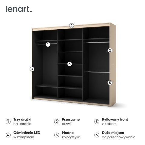 Szafa przesuwna TREND TS-02 250 cm z LED - beż piaskowy/czarny