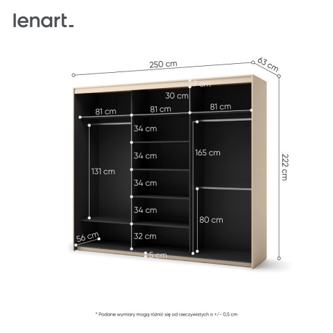 Szafa przesuwna TREND TS-02 250 cm z LED - beż piaskowy/czarny