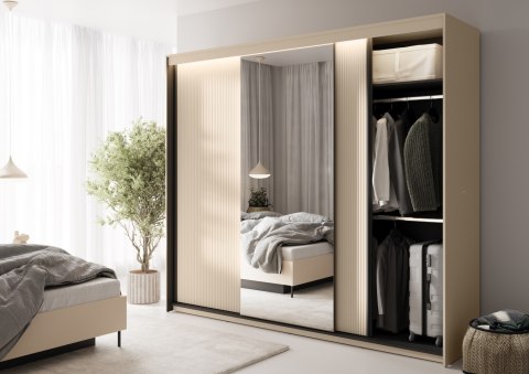 Szafa przesuwna TREND TS-02 250 cm z LED - beż piaskowy/czarny
