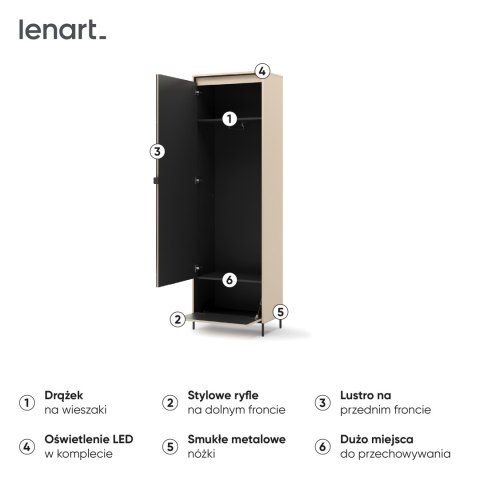 Szafa wąska TREND TG-01 65 cm z LED - beż piaskowy/czarny