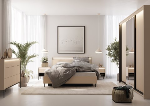 Szafka nocna TREND TS-10 46 cm z LED - beż piaskowy/czarny