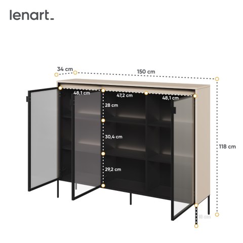 Witryna TREND TR-08 150 cm z LED - beż piaskowy/czarny