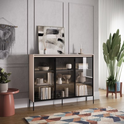Witryna TREND TR-08 150 cm z LED - beż piaskowy/czarny