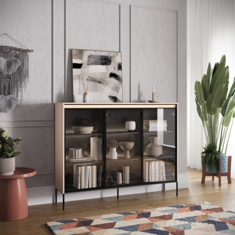 Witryna TREND TR-08 150 cm z LED - beż piaskowy/czarny