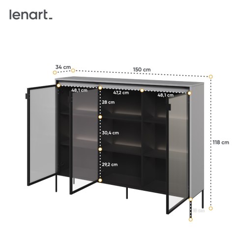 Witryna TREND TR-08 150 cm z LED - szary/czarny
